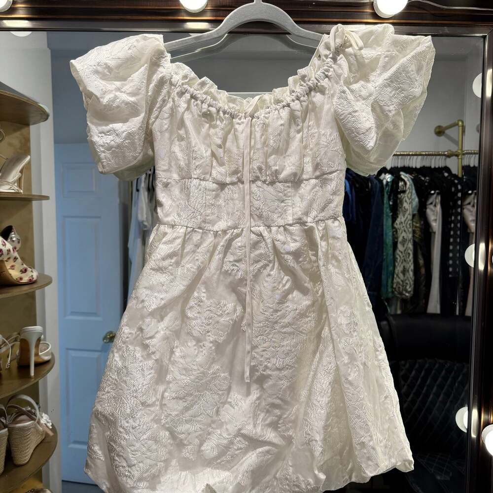 LULUS Exceptionally Angelic White Floral Puff Sleeve Mini Dress